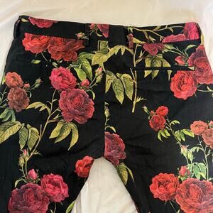 Floral Print Pants Rose Pattern Statement Trousers Super Skinny